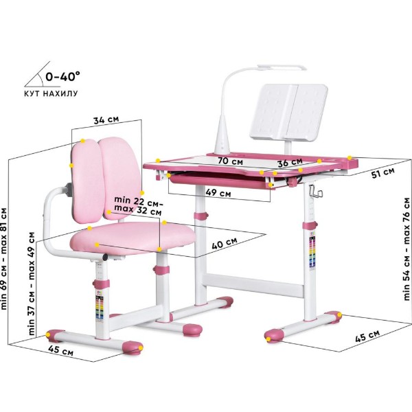 Фото - Комплект мебели школьный Evo-kids BD-23 PN